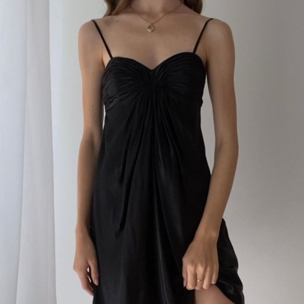 90's Ruched Silk Cocktail Dress (XS)